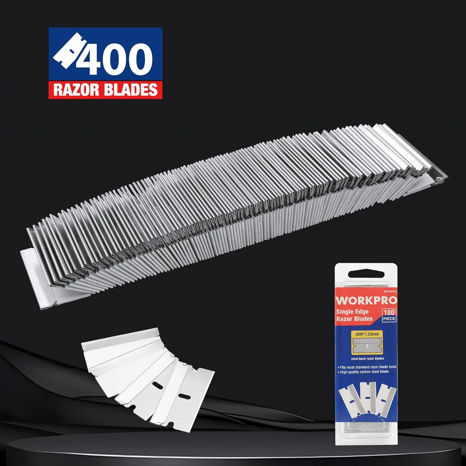 WORKPRO 400-Pack Single Razor Edge Blades, Industrial Scraper Razor Blades, High Carbon Steel One Edge Razor Blades - Image 3