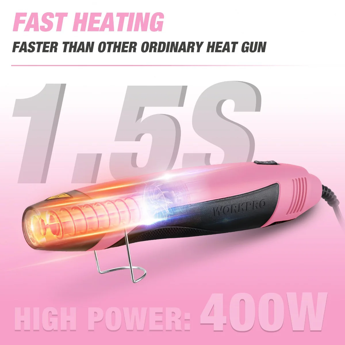WORKPRO 400W Mini Hot Air Gun with Reflector Nozzle - Pink Ribbon - Image 5