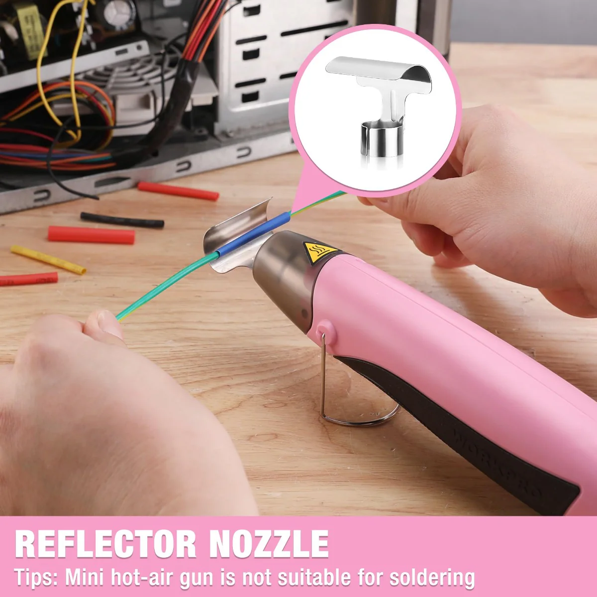 WORKPRO 400W Mini Hot Air Gun with Reflector Nozzle - Pink Ribbon - Image 6