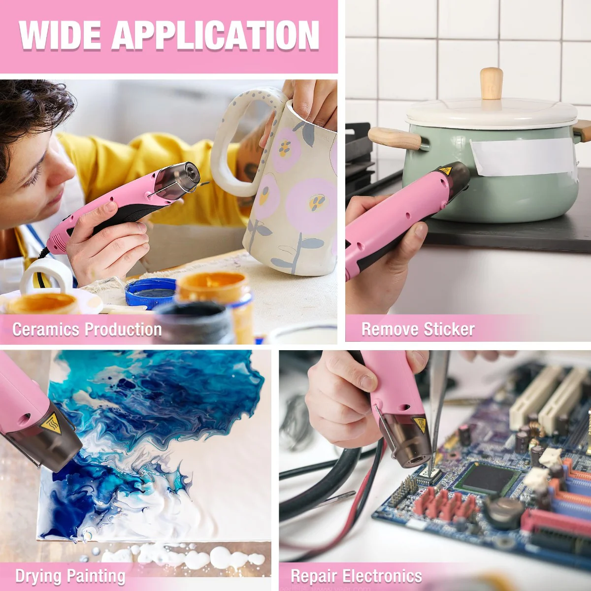 WORKPRO 400W Mini Hot Air Gun with Reflector Nozzle - Pink Ribbon - Image 7