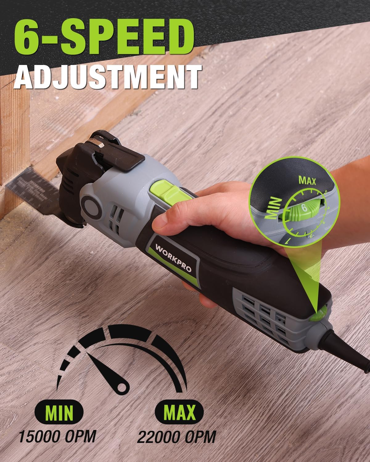 WORKPRO 400W Oscillating Multi-Tool, 6-Speed Corded Power Saw with LED Light, Quick Blade Change, 3.5° Oscillation Angle, 23 Accessories for Cutting, Sanding, Scraping - Image 3