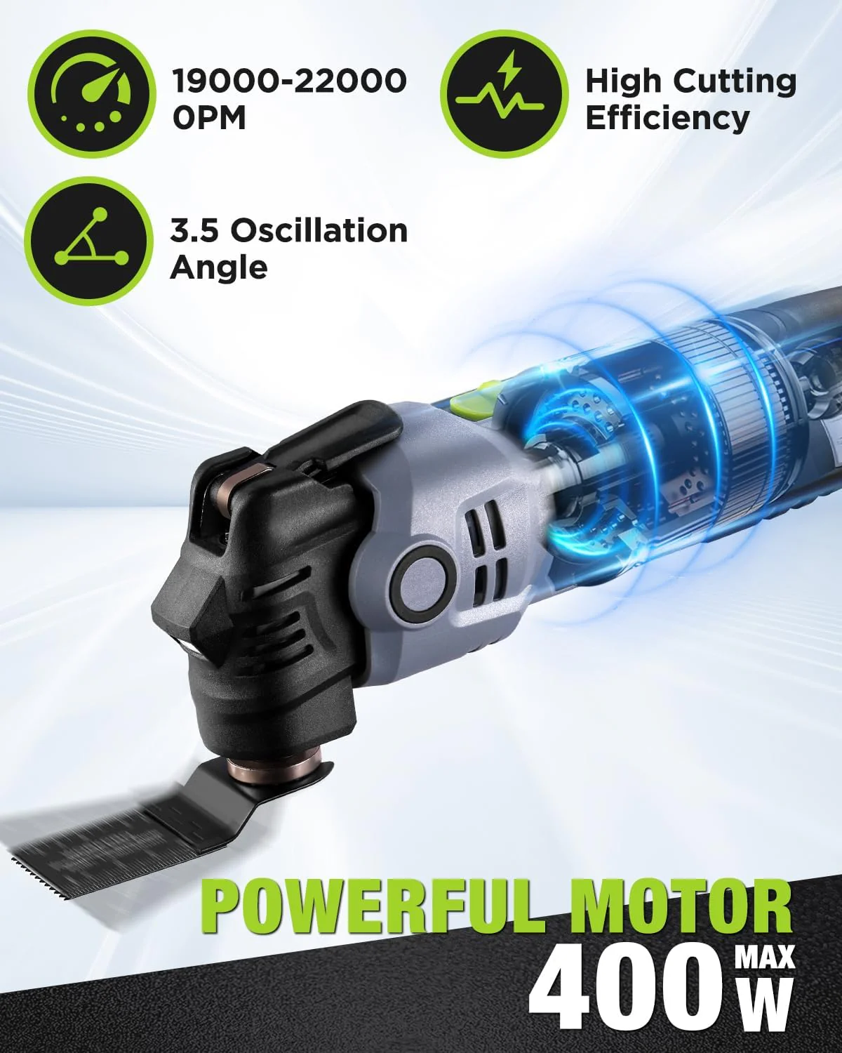 WORKPRO 400W Oscillating Multi-Tool, 6-Speed Corded Power Saw with LED Light, Quick Blade Change, 3.5° Oscillation Angle, 23 Accessories for Cutting, Sanding, Scraping - Image 4