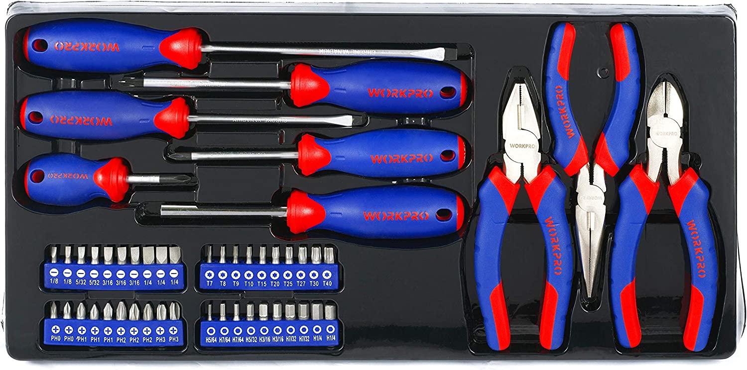 WORKPRO 408 Pcs Mechanics Tool Set with 3-Drawer Heavy Duty Metal Box - Image 8