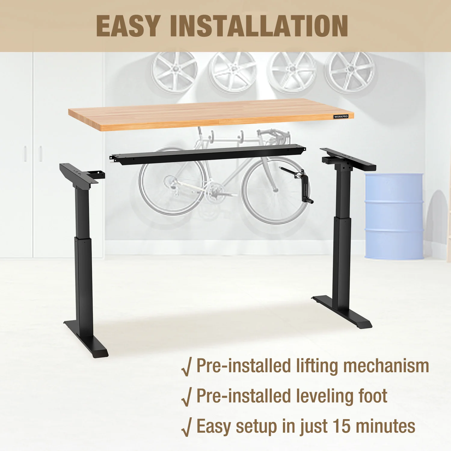 WORKPRO 47.2×23.6" Adjustable Workbench, Crank Stand Desk, 300LBS Capacity - Image 10