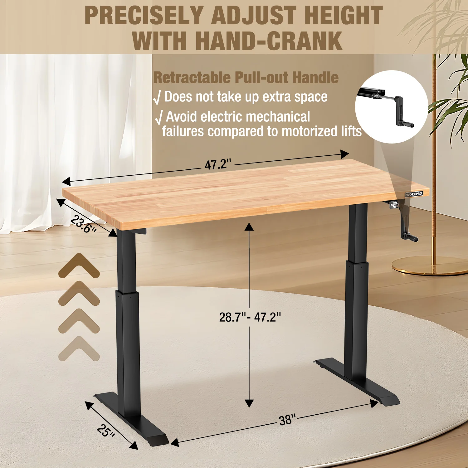 WORKPRO 47.2×23.6" Adjustable Workbench, Crank Stand Desk, 300LBS Capacity - Image 3