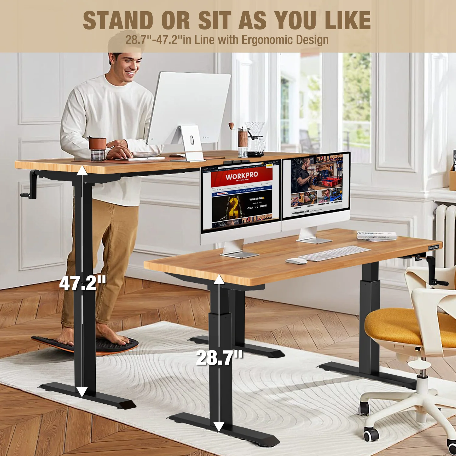 WORKPRO 47.2×23.6" Adjustable Workbench, Crank Stand Desk, 300LBS Capacity - Image 7