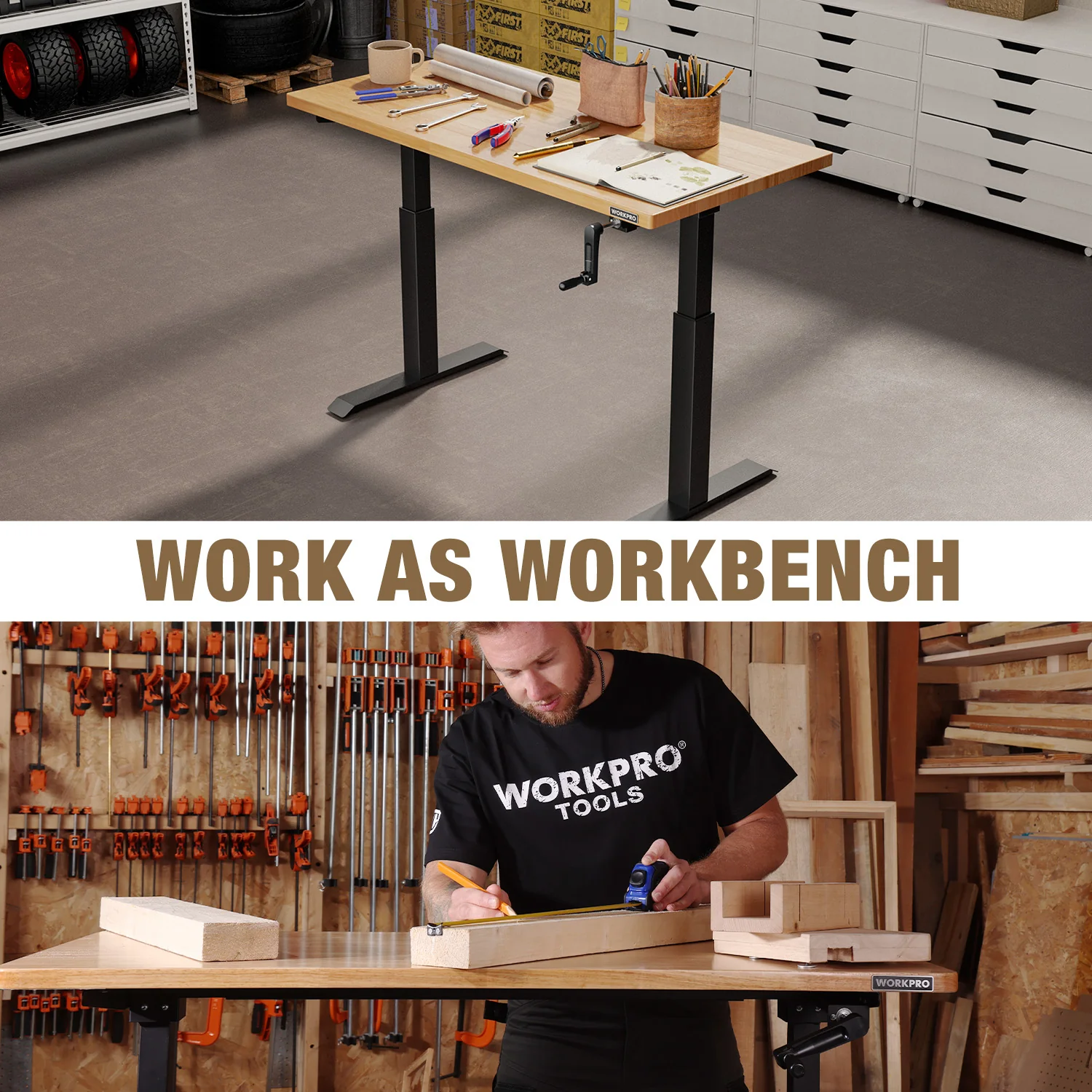 WORKPRO 47.2×23.6" Adjustable Workbench, Crank Stand Desk, 300LBS Capacity - Image 8