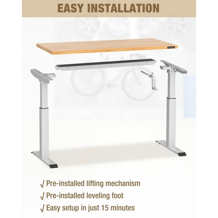 WORKPRO 47.2" x 23.6" Adjustable Height Workbench with Crank Handle, 300 LBS Load Capacity - Image 3