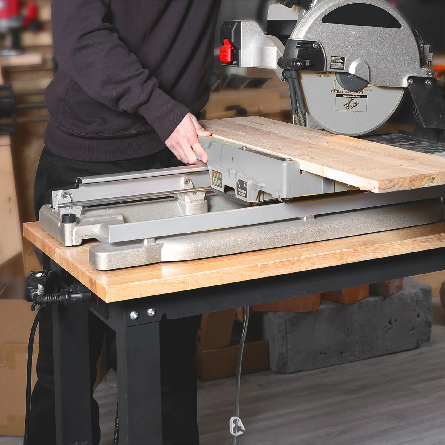 WORKPRO 48" Adjustable Workbench 2000 LBS Load Capacity Hardwood Worktable with Power Outlets - Image 7