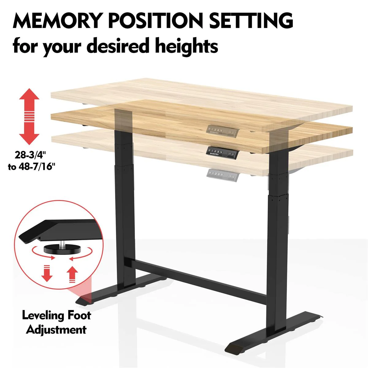 WORKPRO 48" Electric Standing Height Adjustable Workbench with 48"x24" Wooden Top and Dual Motor - Image 3