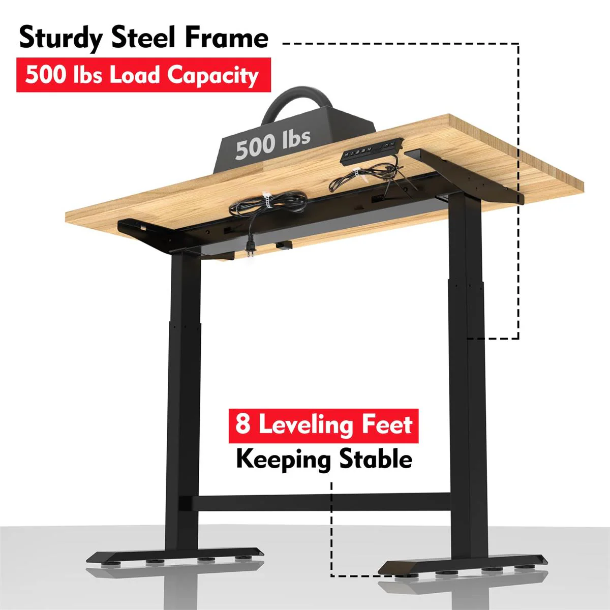 WORKPRO 48" Electric Standing Height Adjustable Workbench with 48"x24" Wooden Top and Dual Motor - Image 6