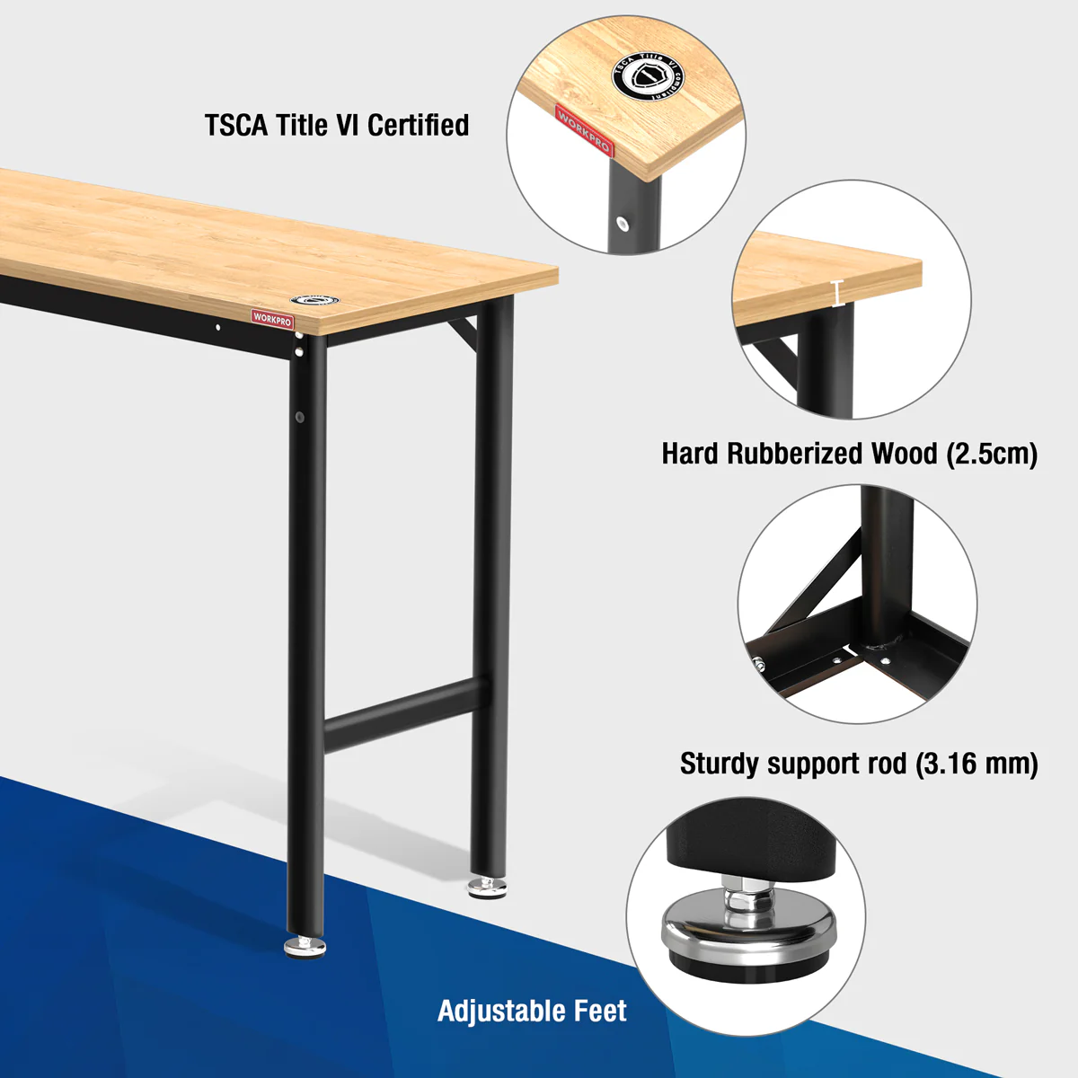 WORKPRO 48x20" Workbench with Leveling Foot, 1200 LBS Load Capacity - Image 3