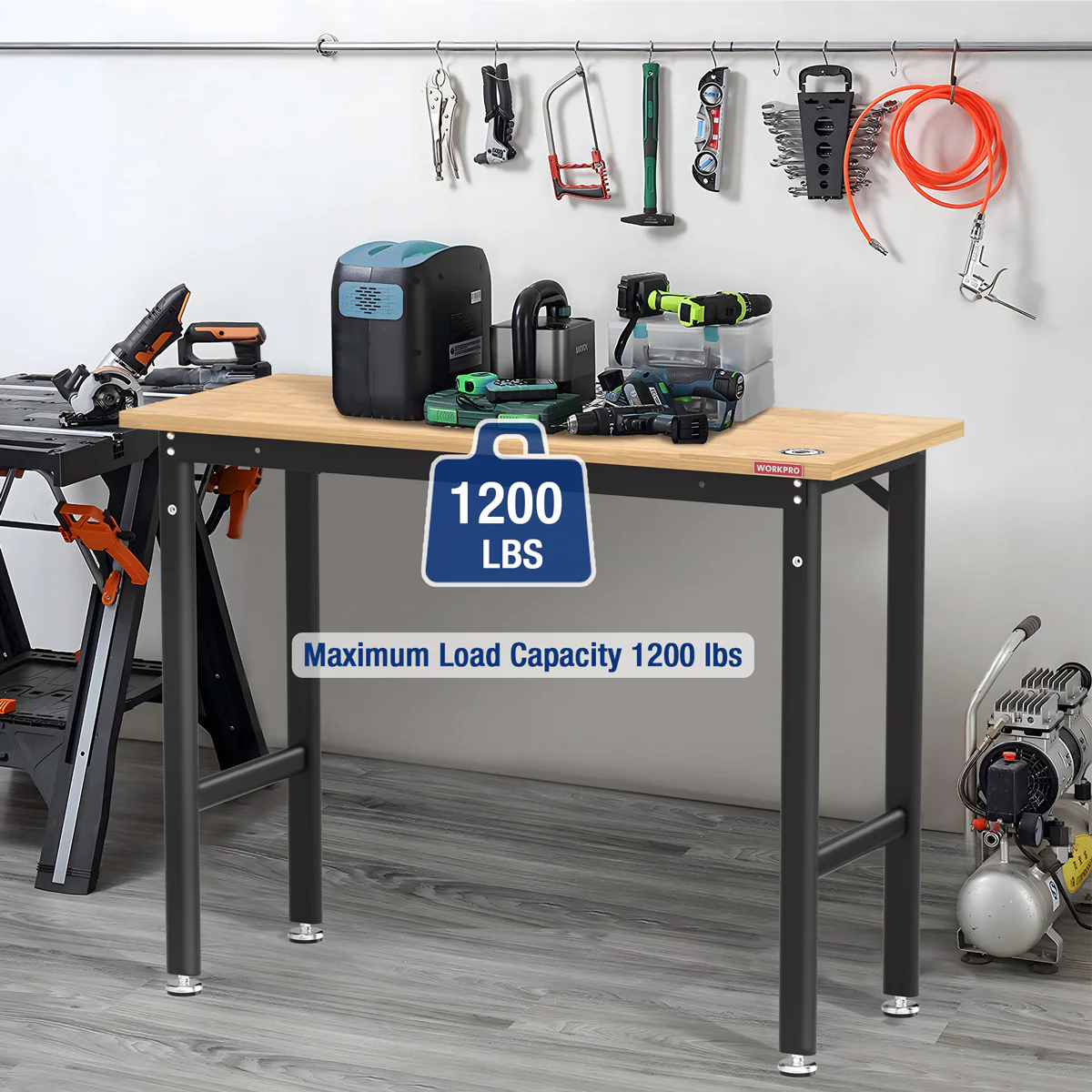 WORKPRO 48x20" Workbench with Leveling Foot, 1200 LBS Load Capacity - Image 6