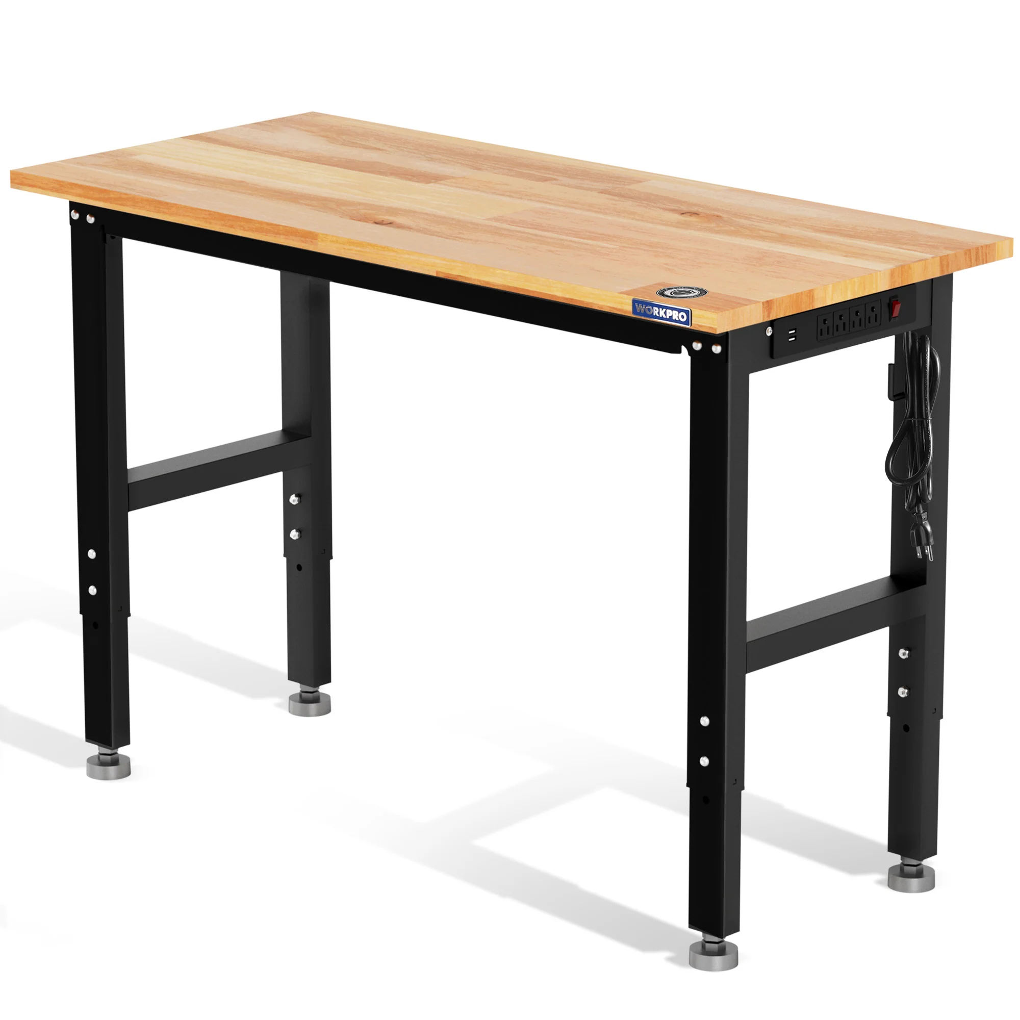 WORKPRO 48"x22" Adjustable Workbench 1500 LBS Load Capacity Hardwood Worktable with Power Outlets, Leveling Foot - Image 8