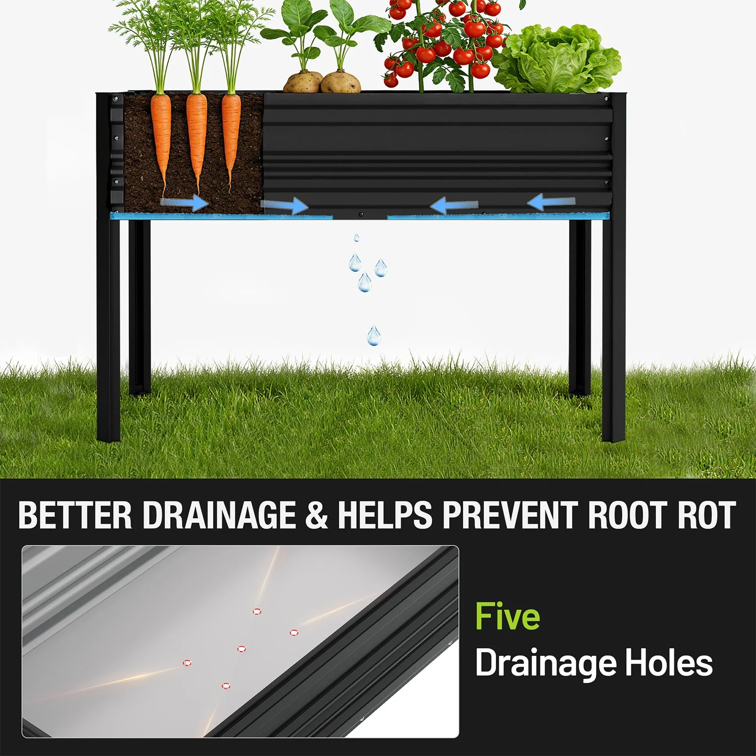 WORKPRO 48x24x32in Outdoor Galvanized Raised Garden Bed with Legs, 600LB Elevated Planter Box for Vegetable, Flowers, Herbs, Black - Image 3