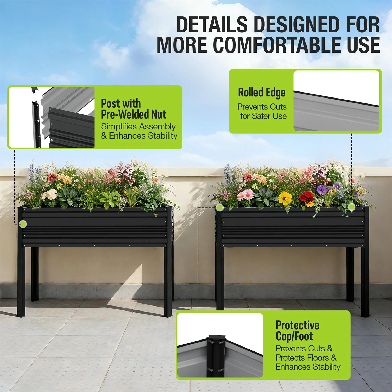 WORKPRO 48x24x32in Outdoor Galvanized Raised Garden Bed with Legs, 600LB Elevated Planter Box for Vegetable, Flowers, Herbs, Black - Image 4