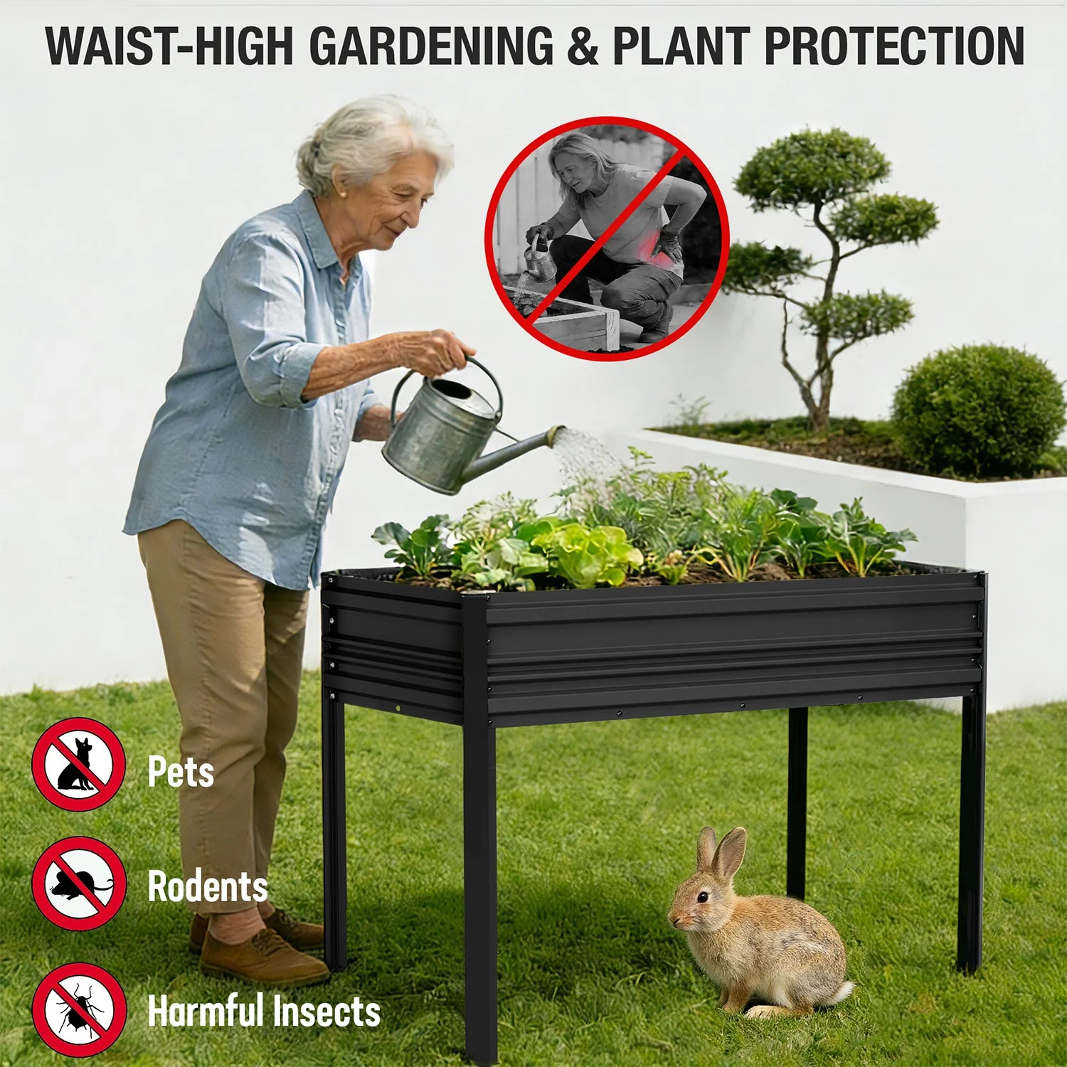 WORKPRO 48x24x32in Outdoor Galvanized Raised Garden Bed with Legs, 600LB Elevated Planter Box for Vegetable, Flowers, Herbs, Black - Image 5
