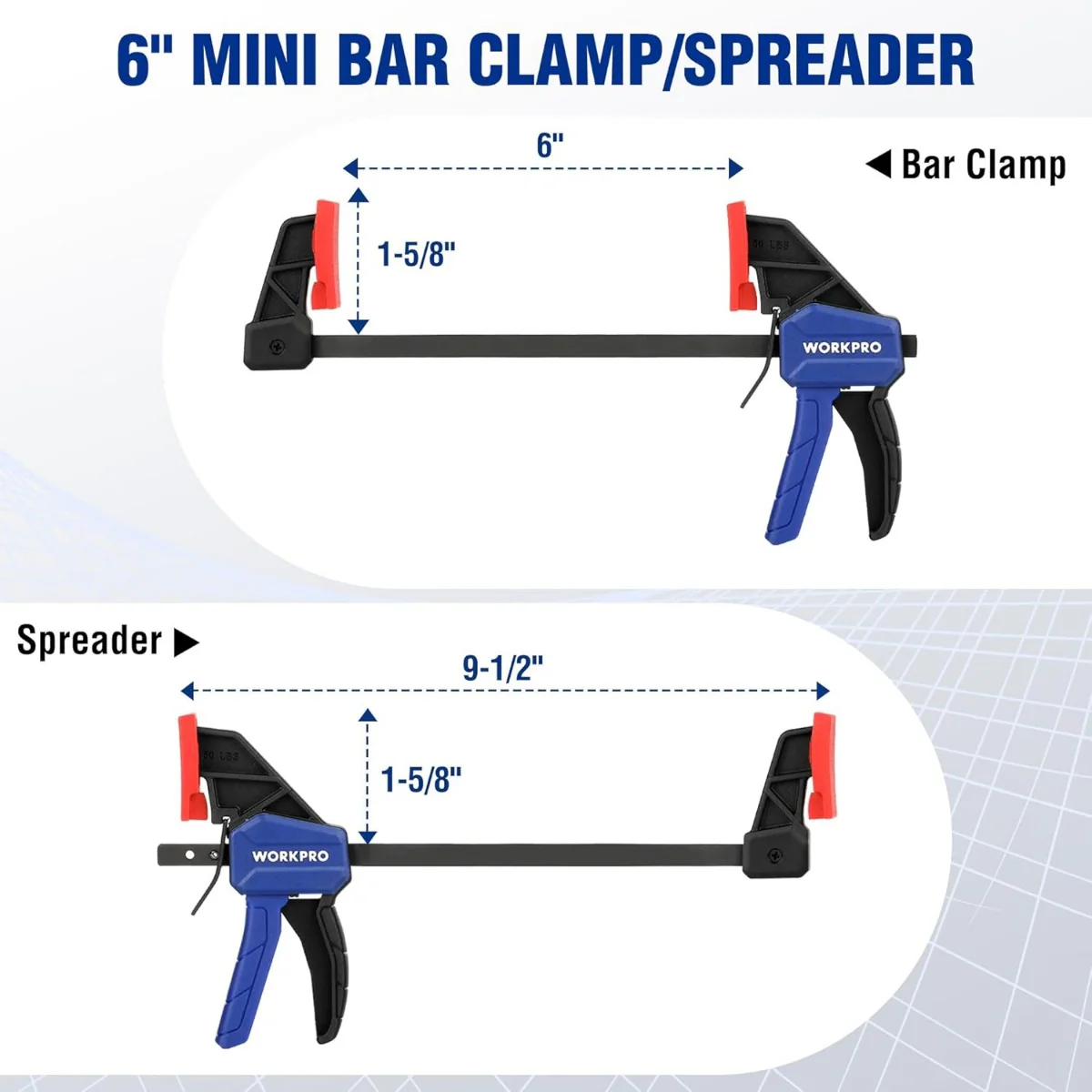 WORKPRO 4Pcs 6" Mini Bar Clamps for Woodworking, Screw Change F Clamps with 50LBS Load Limit, One-Handed Clamp/Spreader - Image 3