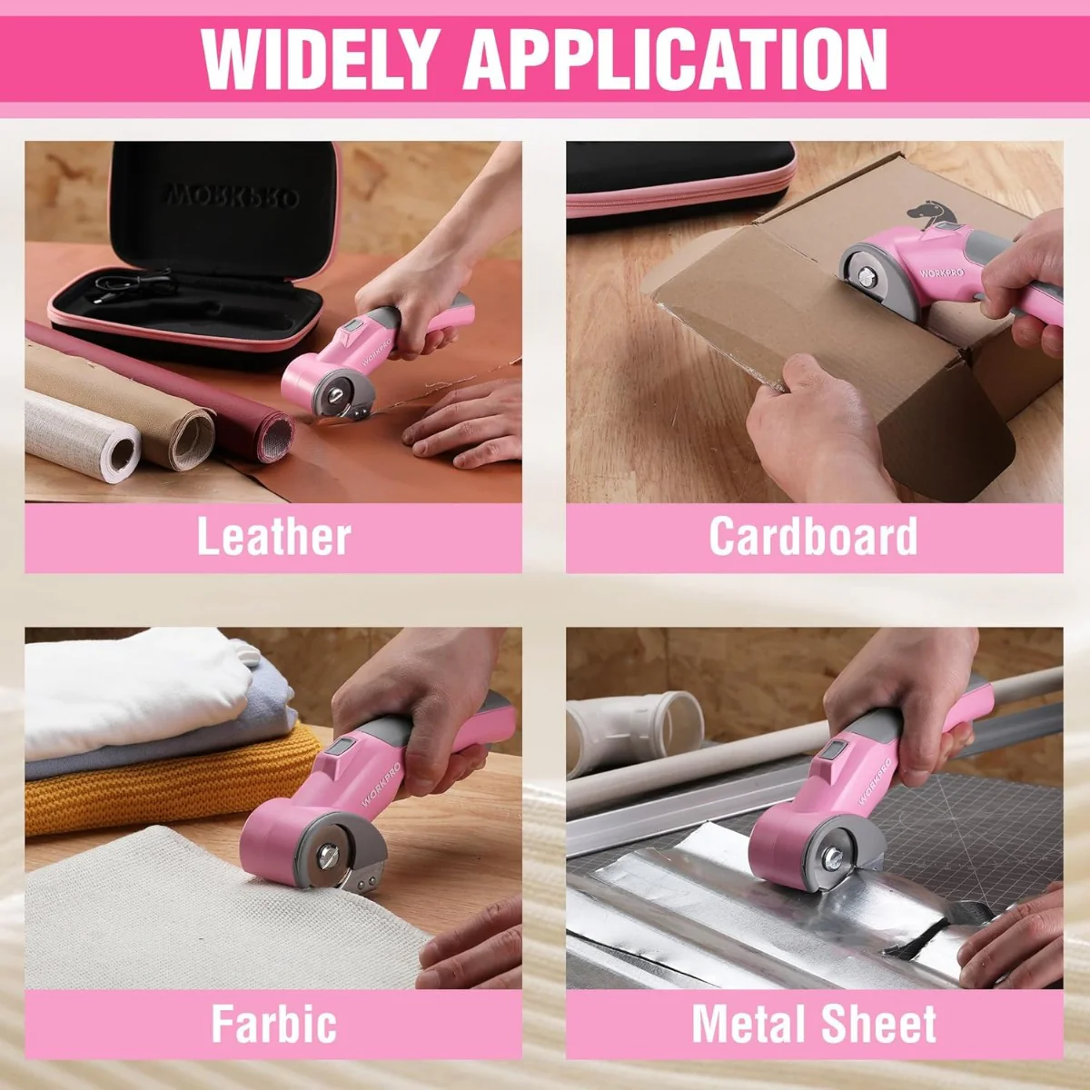 WORKPRO 4V Cordless Electric Scissors/Rotary Cutter with Storage Case - Pink Ribbon - Image 4