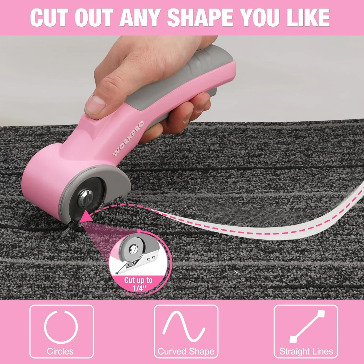 WORKPRO 4V Cordless Electric Scissors/Rotary Cutter with Storage Case - Pink Ribbon - Image 5