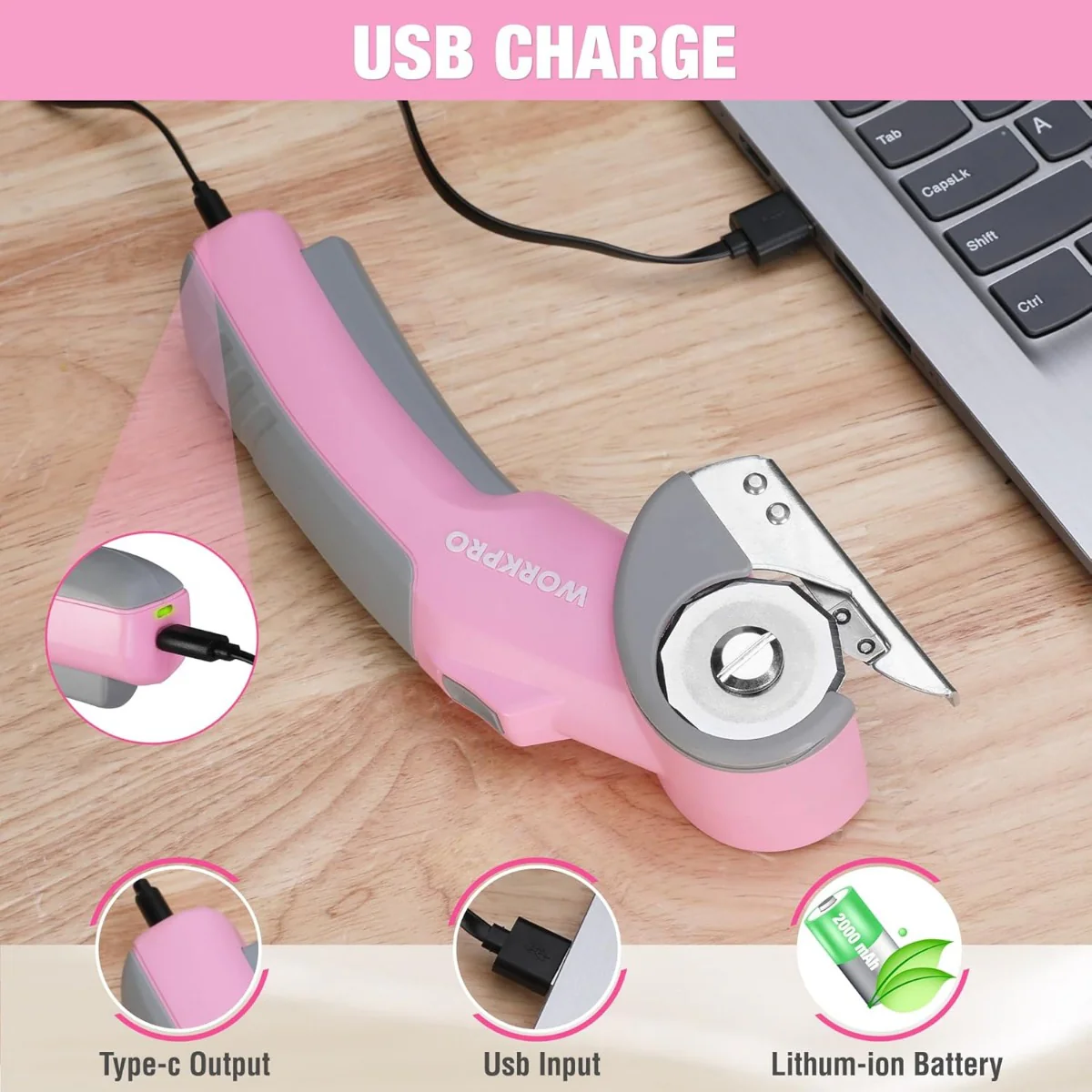 WORKPRO 4V Cordless Electric Scissors/Rotary Cutter with Storage Case - Pink Ribbon - Image 6