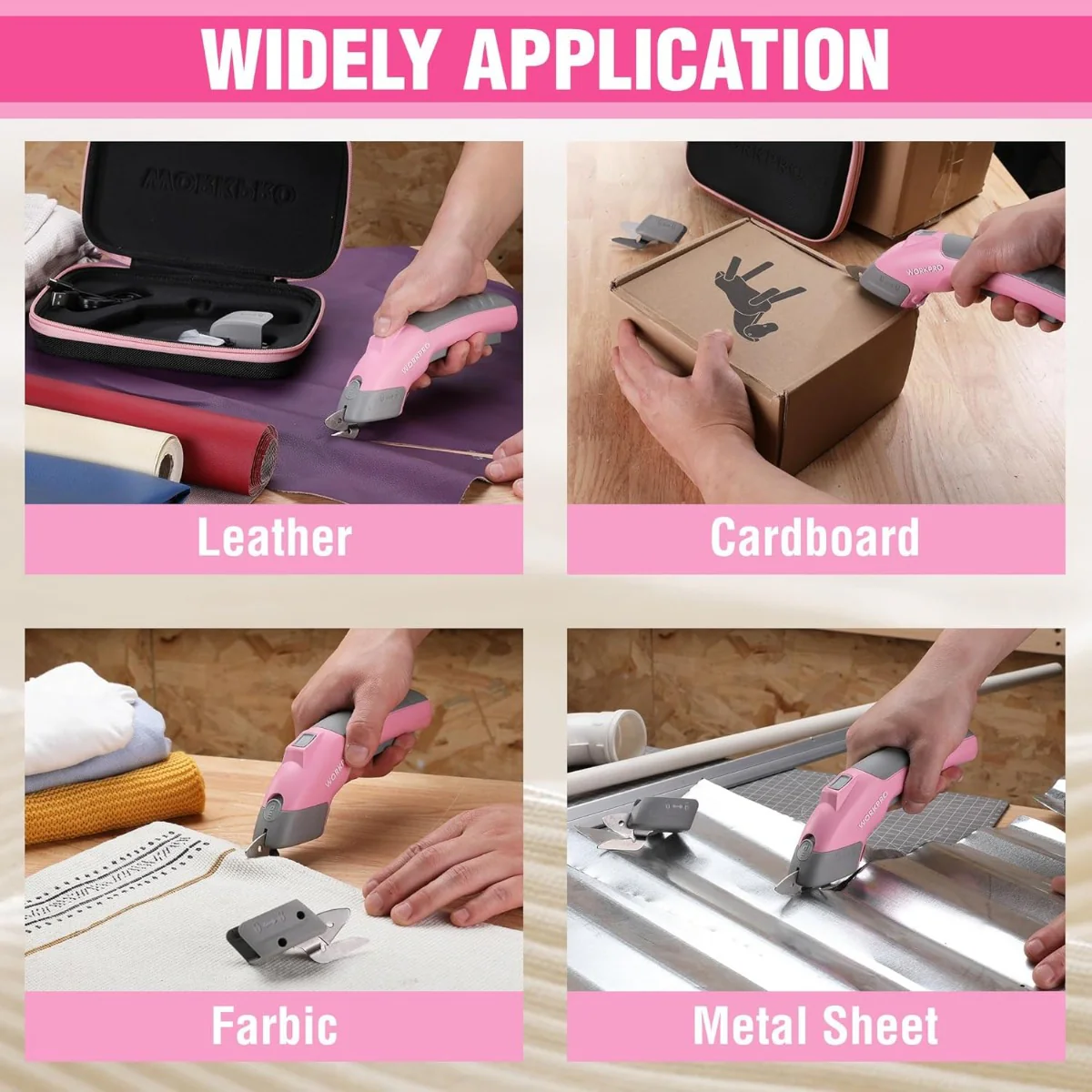 WORKPRO 4V Rechargeable Cordless Electric Scissors With Storage Case & 2 blades - Pink Ribbon - Image 4