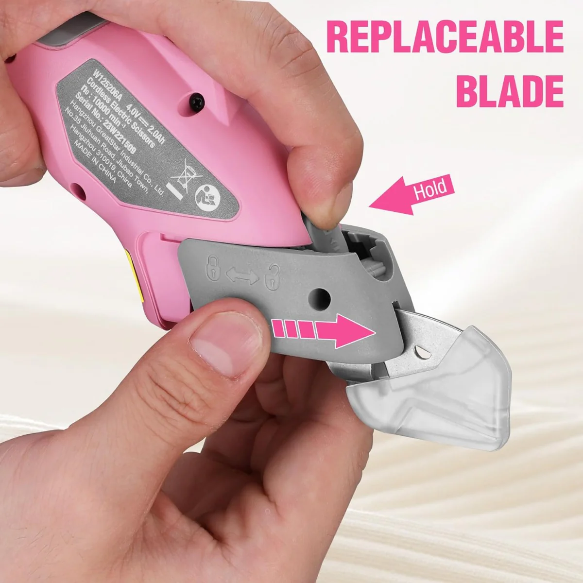 WORKPRO 4V Rechargeable Cordless Electric Scissors With Storage Case & 2 blades - Pink Ribbon - Image 6