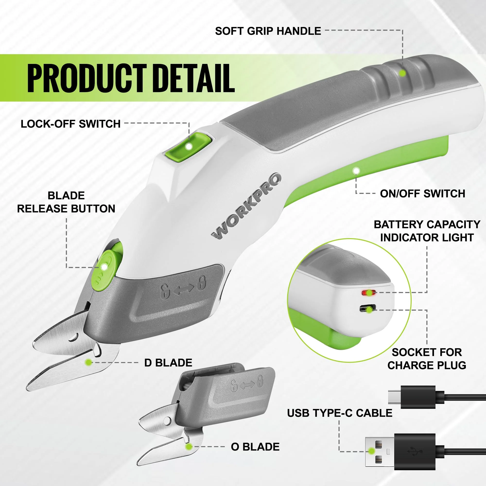 WORKPRO 4V Rechargeable Cordless Electric Scissors with 2 Blades - Image 2
