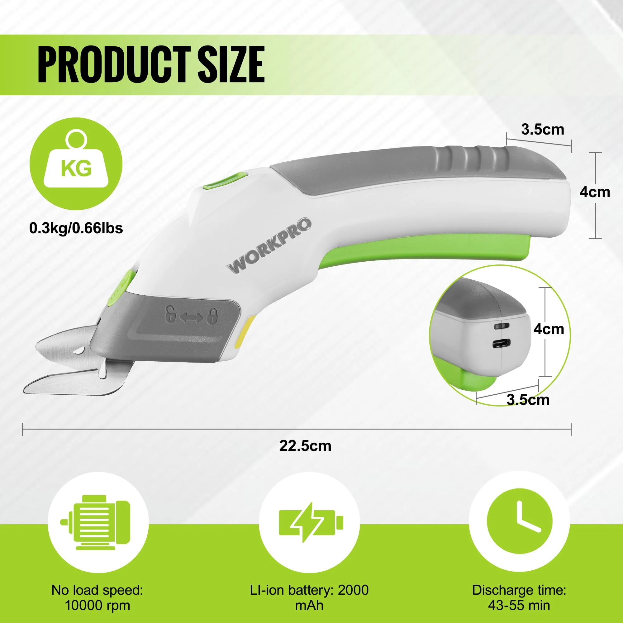 WORKPRO 4V Rechargeable Cordless Electric Scissors with 2 Blades - Image 3