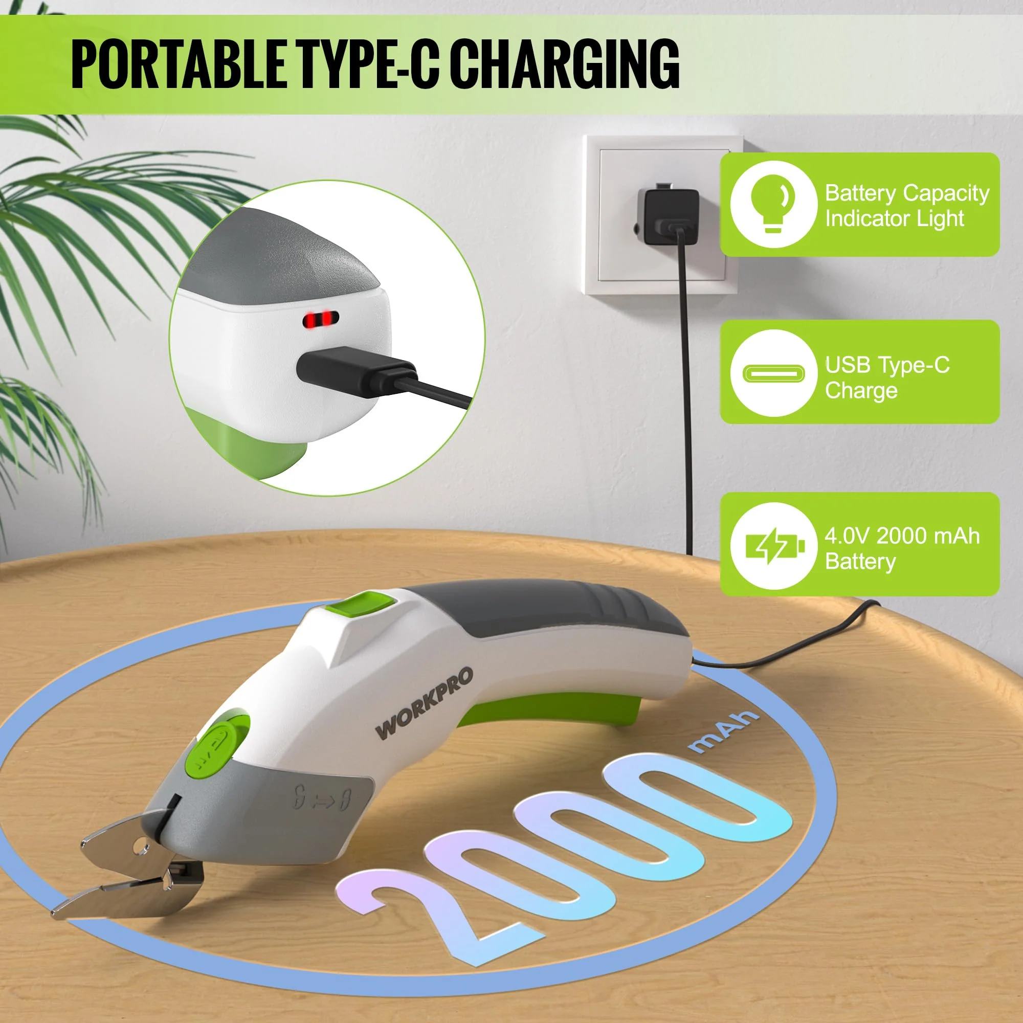 WORKPRO 4V Rechargeable Cordless Electric Scissors with 2 Blades - Image 6