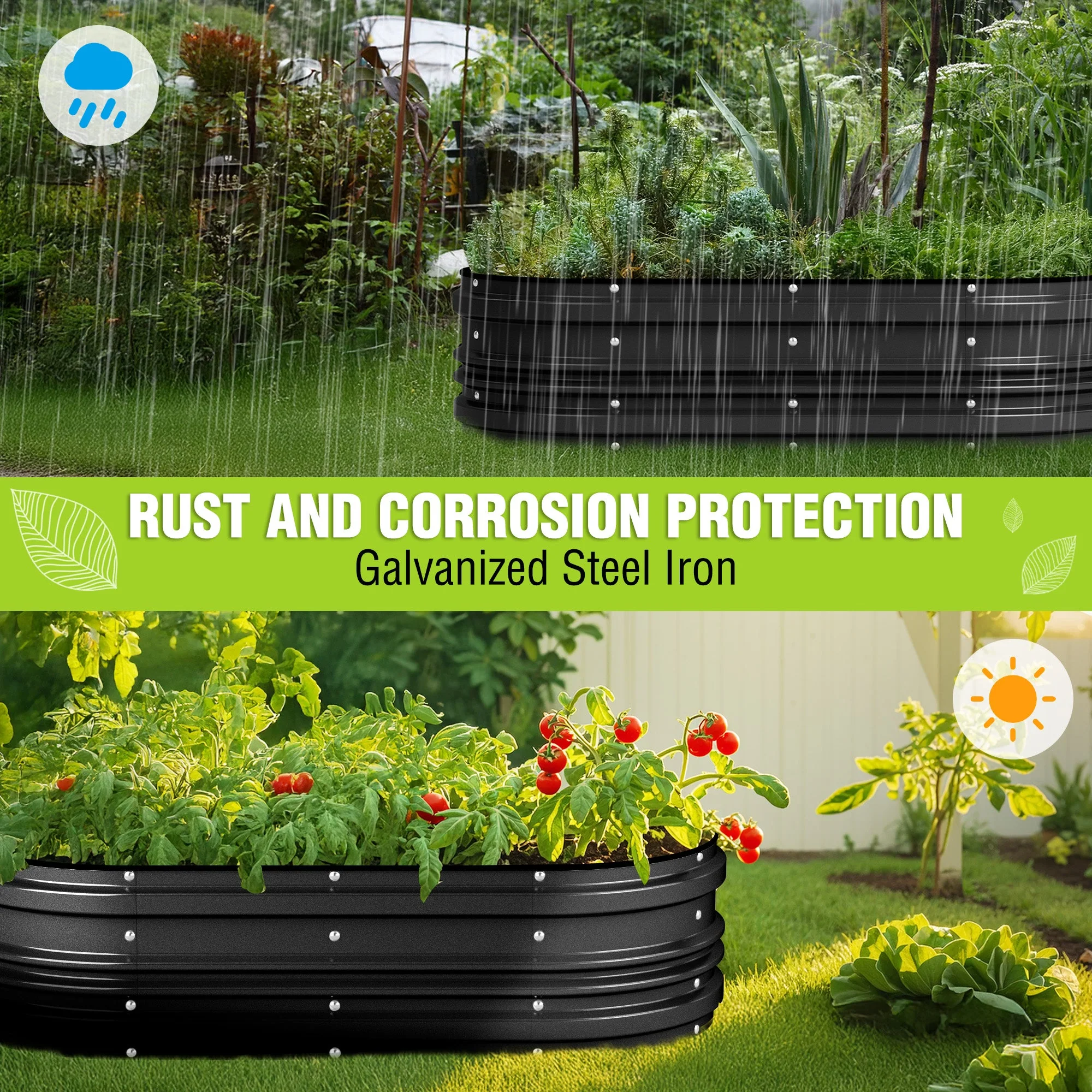 WORKPRO 4x2x1ft Galvanized Raised Garden Bed Set, Rust & Corrosion Protection, Easy Assembly, Safe Edge, Ideal for Vegetables & Flowers, Black, 2 Pcs - Image 8