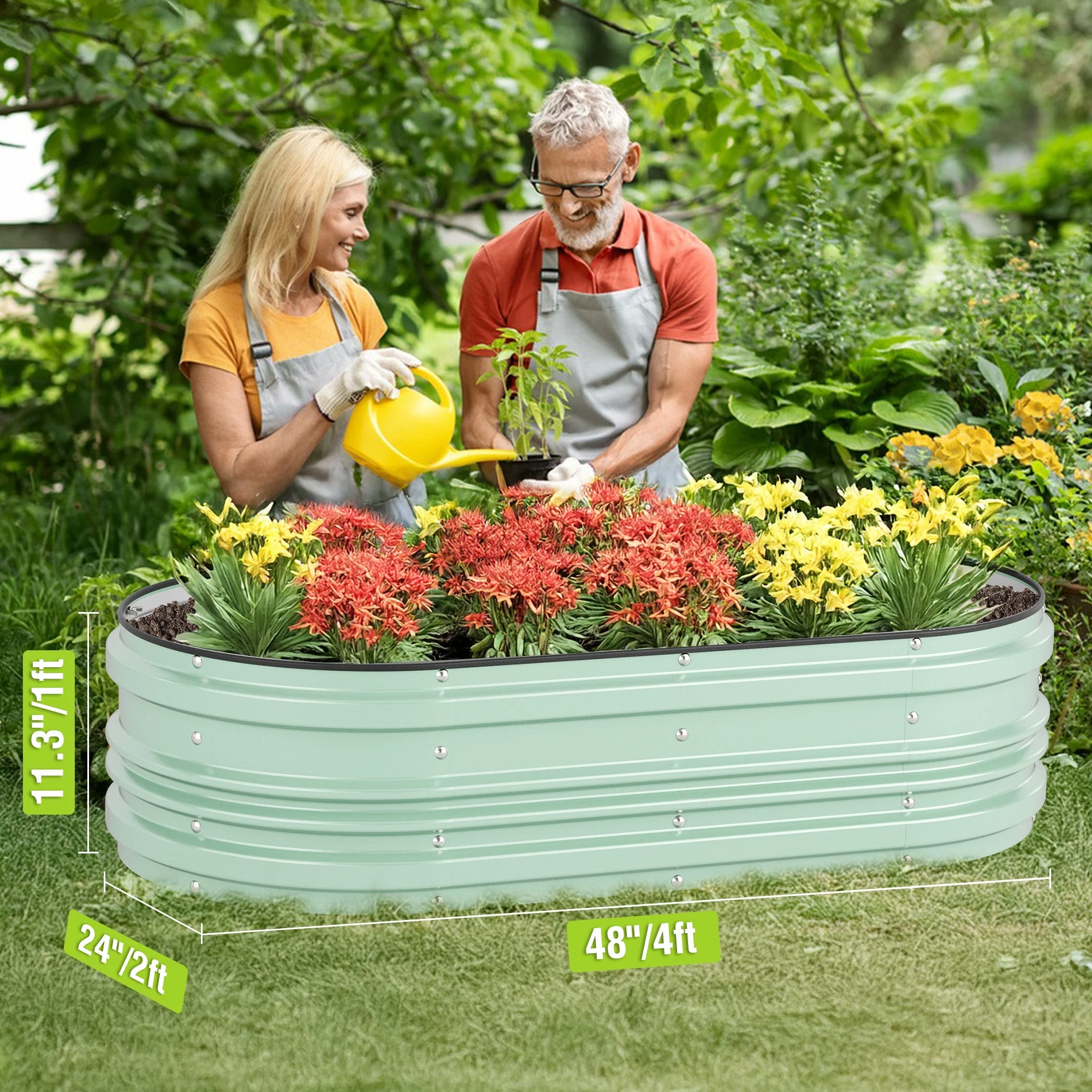 WORKPRO 4x2x1ft Galvanized Raised Garden Bed Set, Rust & Corrosion Protection, Easy Assembly, Safe Edge, Ideal for Vegetables & Flowers, Green, 2 Pcs - Image 3