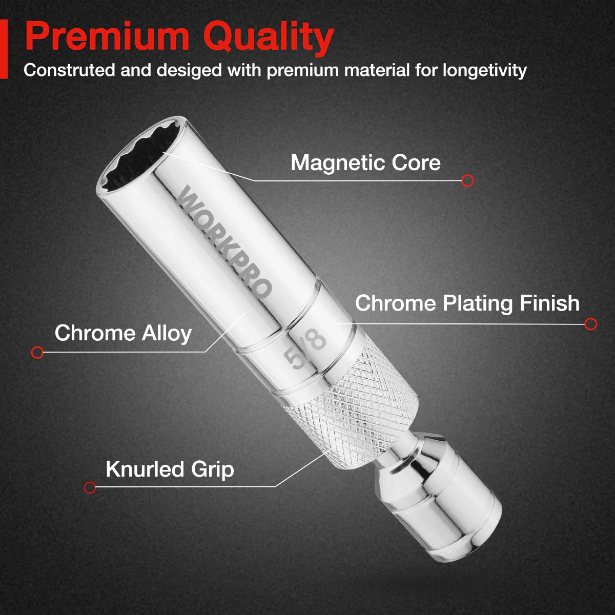 WORKPRO 5/8" Magnetic Swivel Spark Plug With Thin Wall Socket, 3/8" Drive x 4" Total Length - Image 3