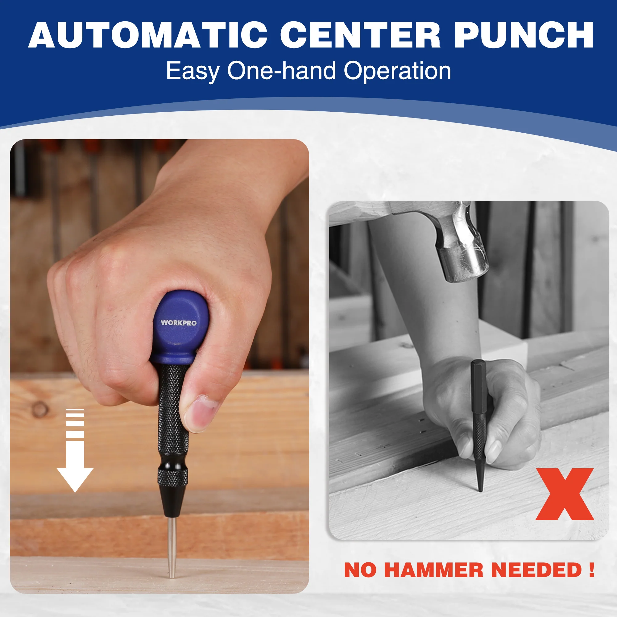 WORKPRO 5" Automatic Center Punch for Metal, Adjustable Spring Loaded Center Punch with Cushion Cap - Image 5
