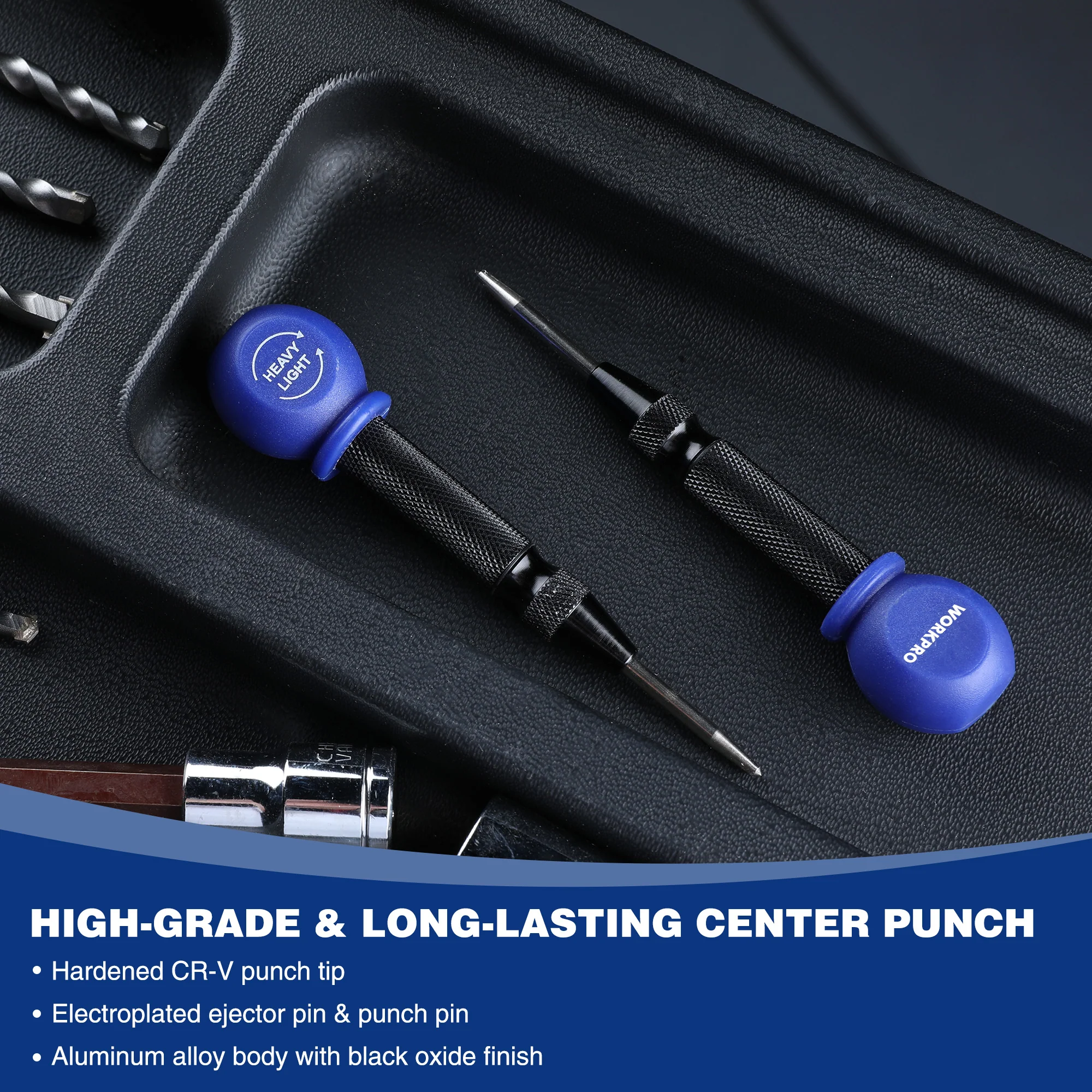 WORKPRO 5" Automatic Center Punch for Metal, Adjustable Spring Loaded Center Punch with Cushion Cap - Image 7