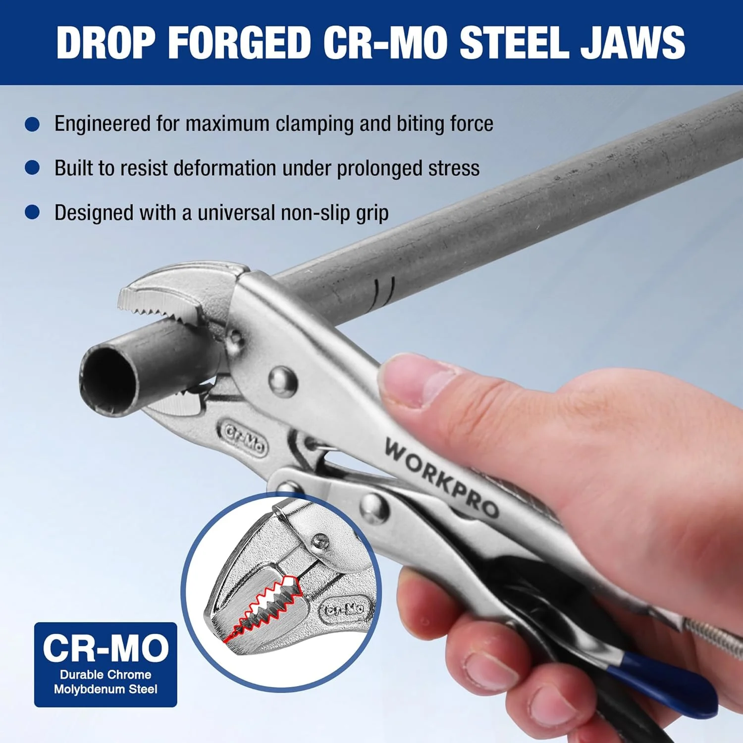 WORKPRO 5" Curved Jaw Locking Pliers with Screw Extractor, CR-MO Steel Construction with Perforated Screw, Multipurpose Clamping Tool for Automotive, Welding, and Home DIY - Image 3