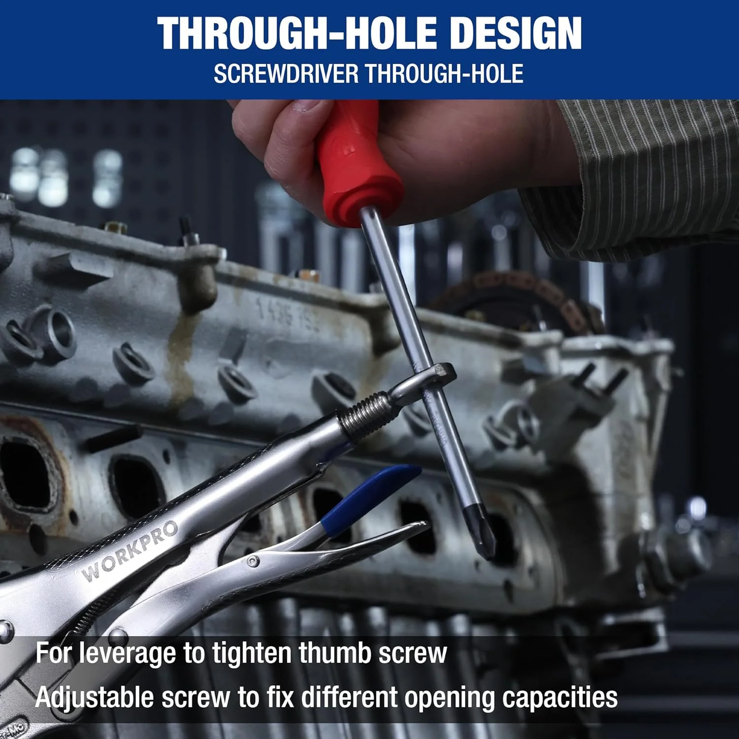WORKPRO 5" Curved Jaw Locking Pliers with Screw Extractor, CR-MO Steel Construction with Perforated Screw, Multipurpose Clamping Tool for Automotive, Welding, and Home DIY - Image 5