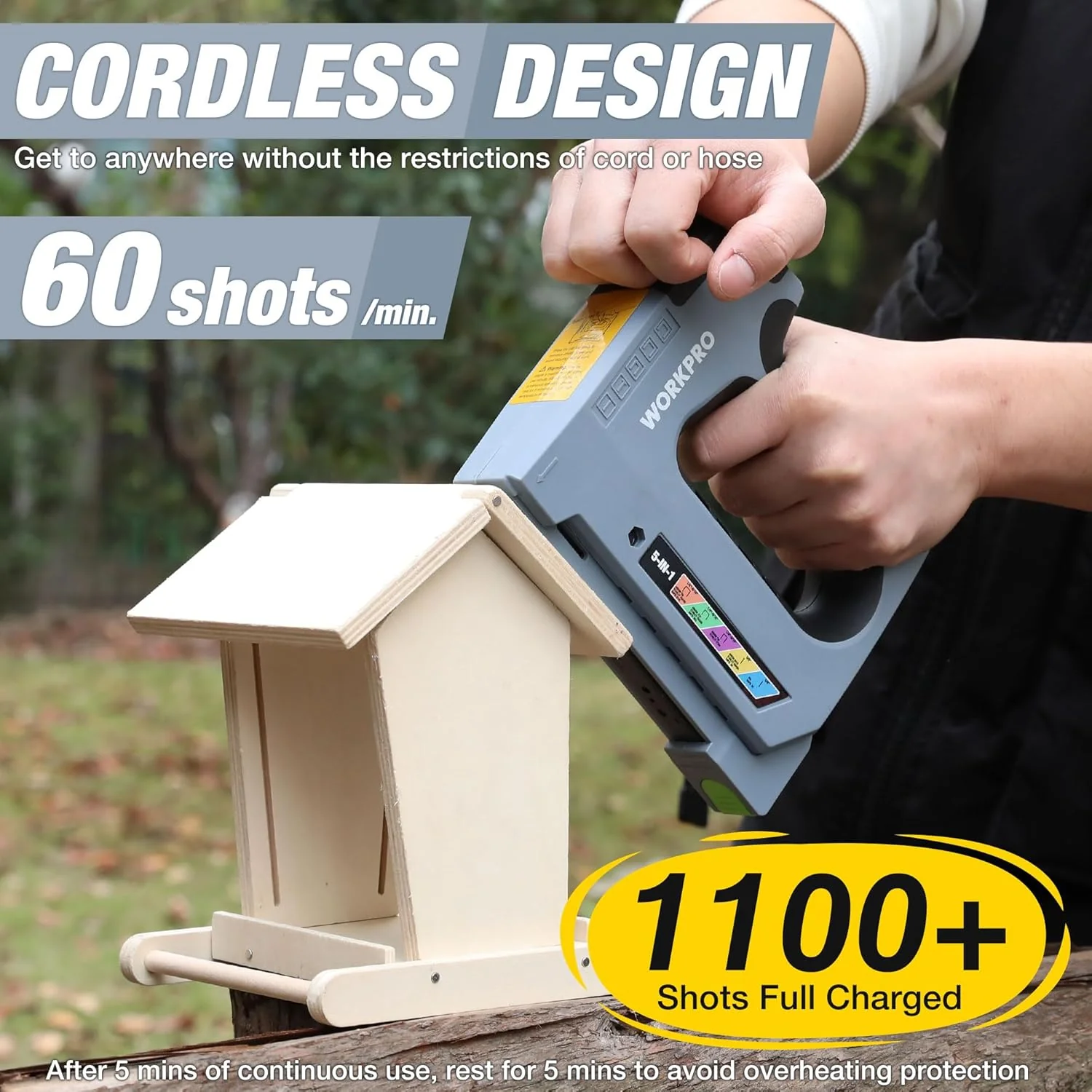 WORKPRO 5 in 1 Cordless Staple Gun, 3.6V Rechargeable Electric Stapler with 2000 Staples and Nails, Upholstery Staple Gun for Wood, Furniture, Office, and DIY Projects - Image 4
