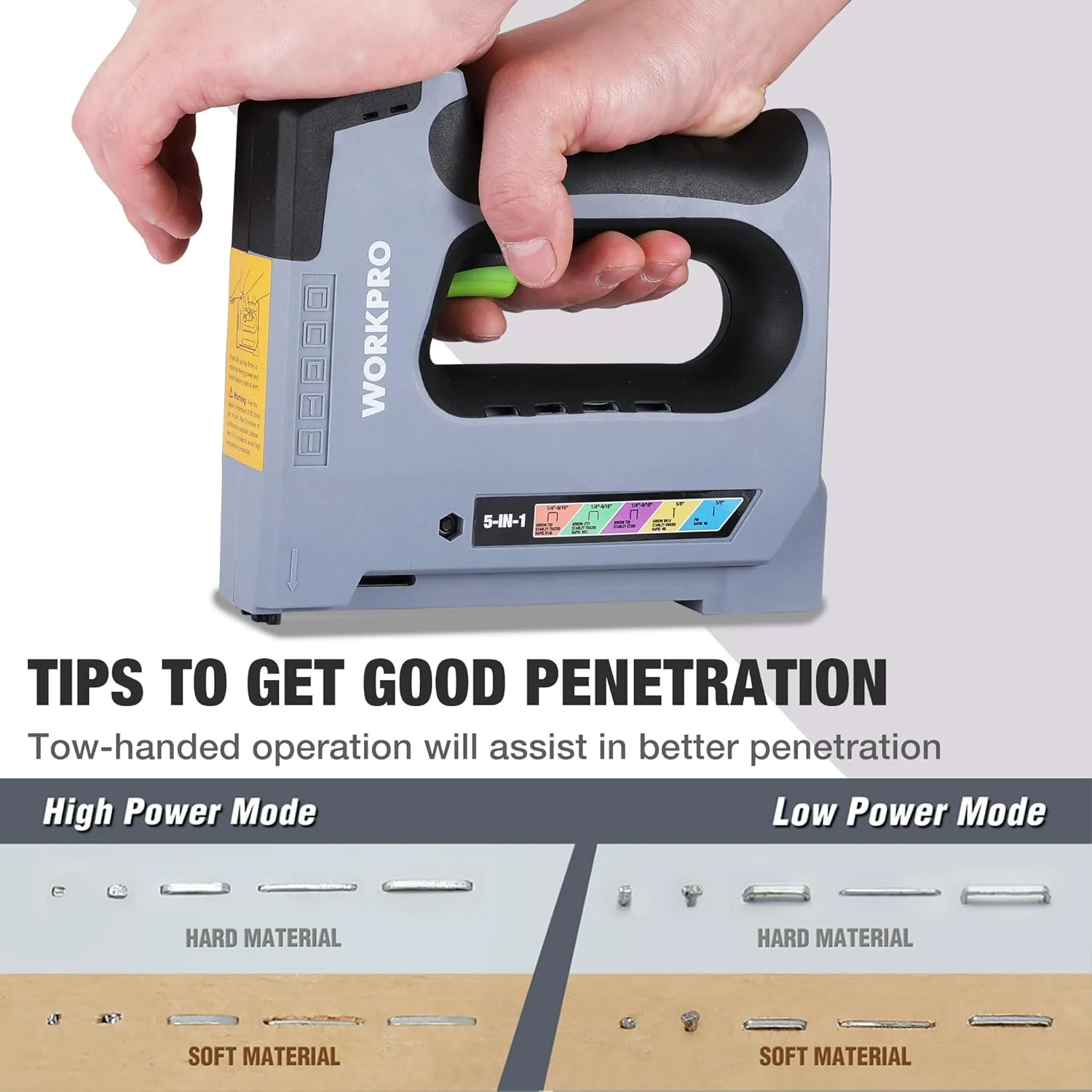 WORKPRO 5 in 1 Cordless Staple Gun, 3.6V Rechargeable Electric Stapler with 2000 Staples and Nails, Upholstery Staple Gun for Wood, Furniture, Office, and DIY Projects - Image 7