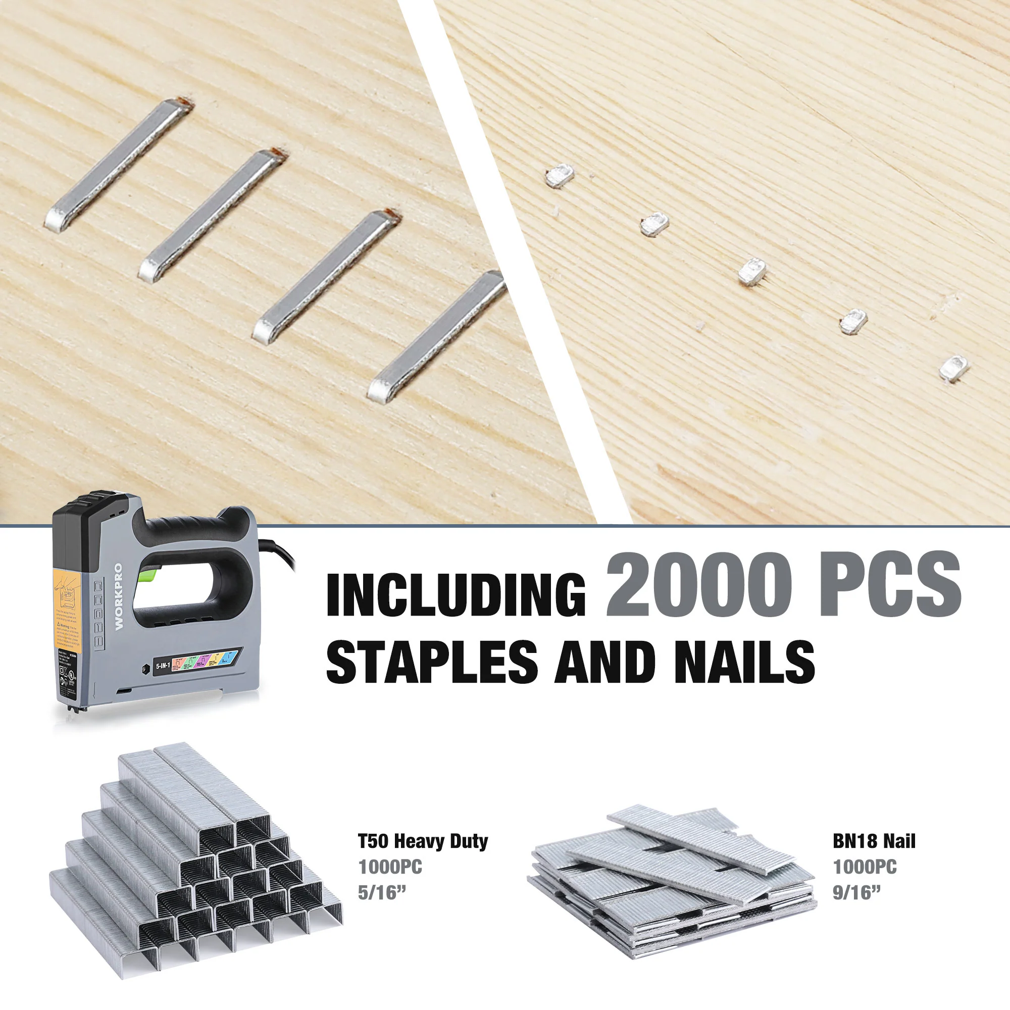 WORKPRO 5 in 1 Staple Gun,110V Corded Brad Nailer with 2000 Staples and Nails - Image 5