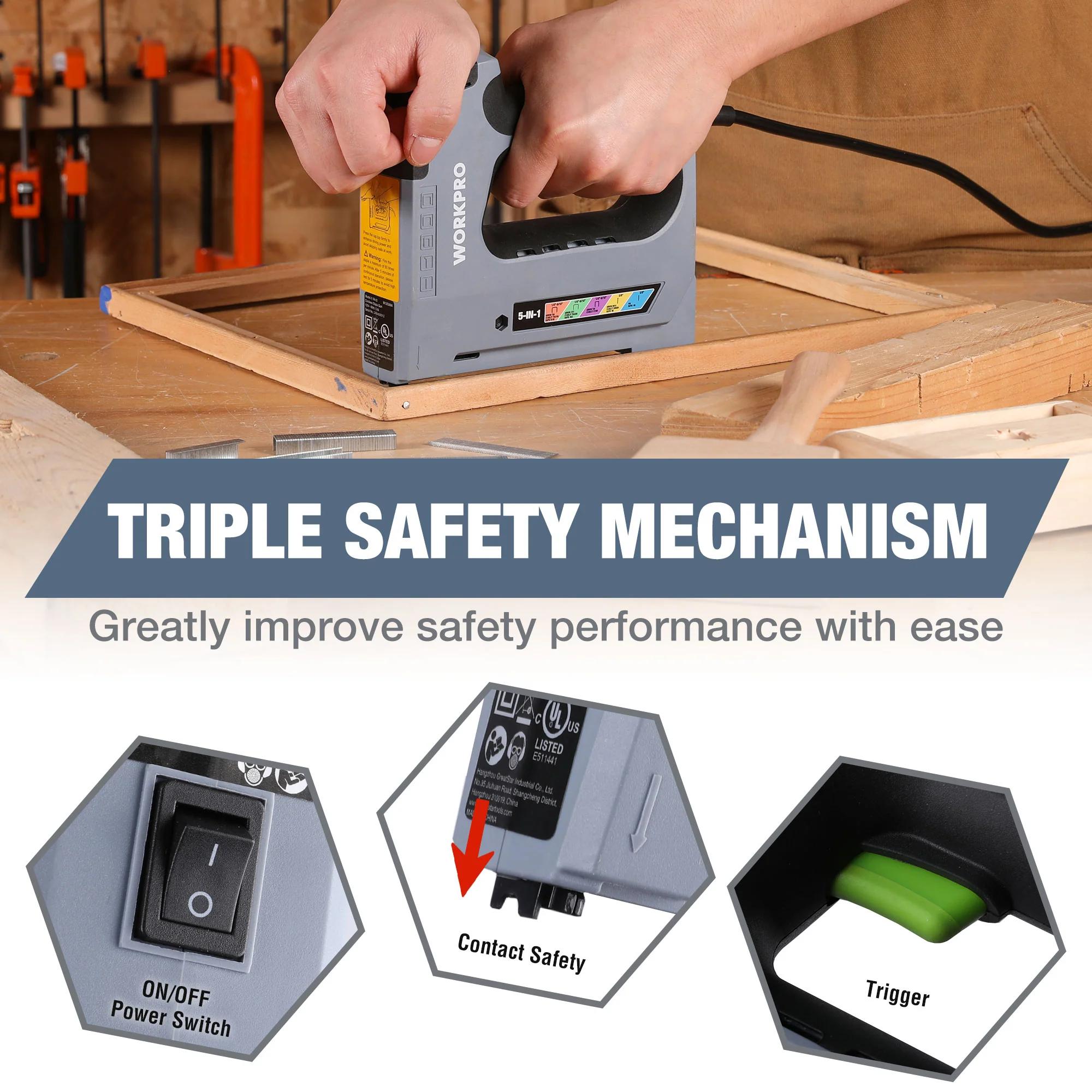WORKPRO 5 in 1 Staple Gun,110V Corded Brad Nailer with 2000 Staples and Nails - Image 6