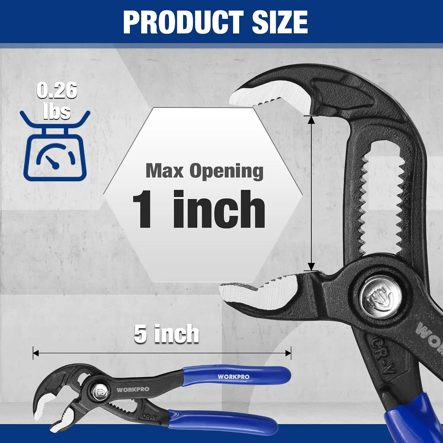 WORKPRO 5-Inch Water Pump Pliers, CR-V Plumbing Lock Plier, Quick Adjust Groove Joint Pliers, V-Jaw Quick Release Push Lock Pliers with Comfortable Grips - Image 2