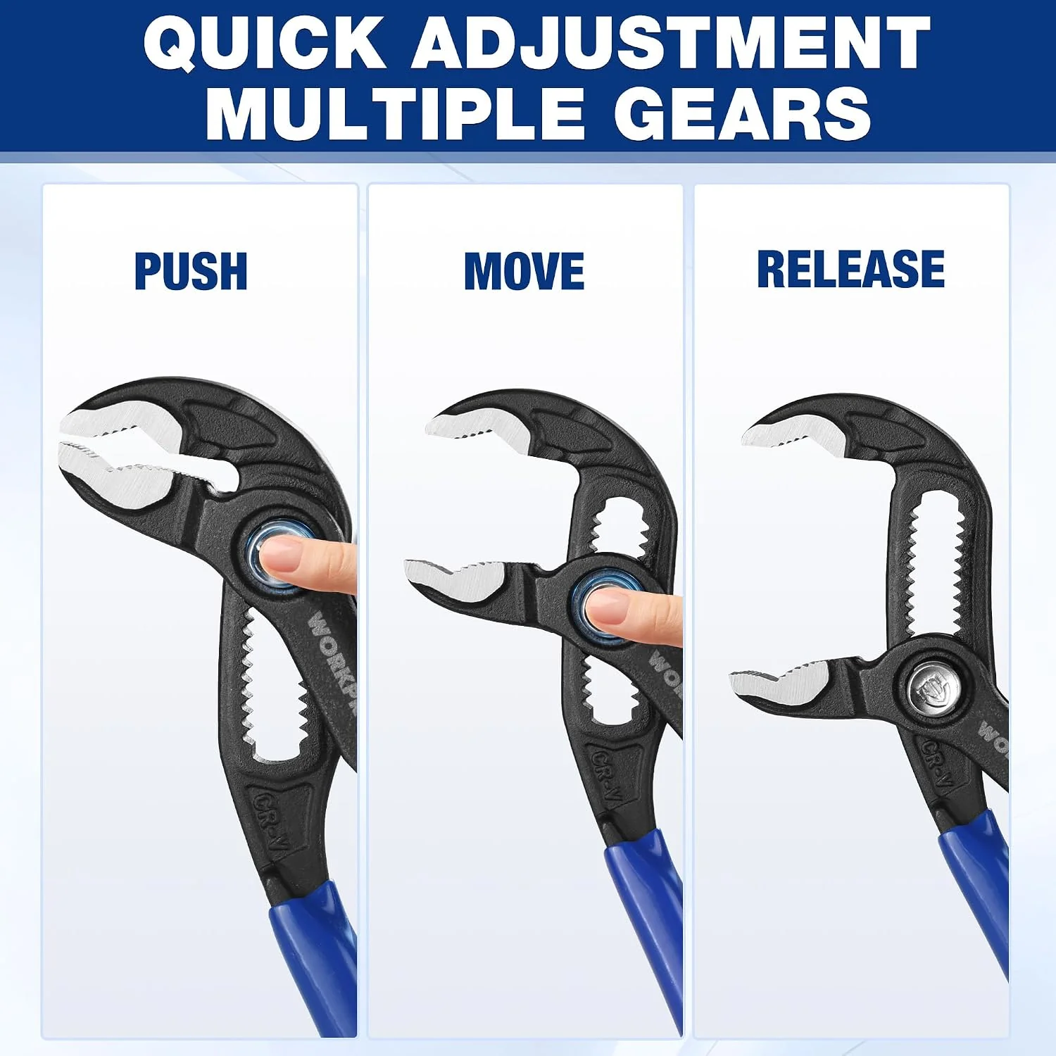 WORKPRO 5-Inch Water Pump Pliers, CR-V Plumbing Lock Plier, Quick Adjust Groove Joint Pliers, V-Jaw Quick Release Push Lock Pliers with Comfortable Grips - Image 5