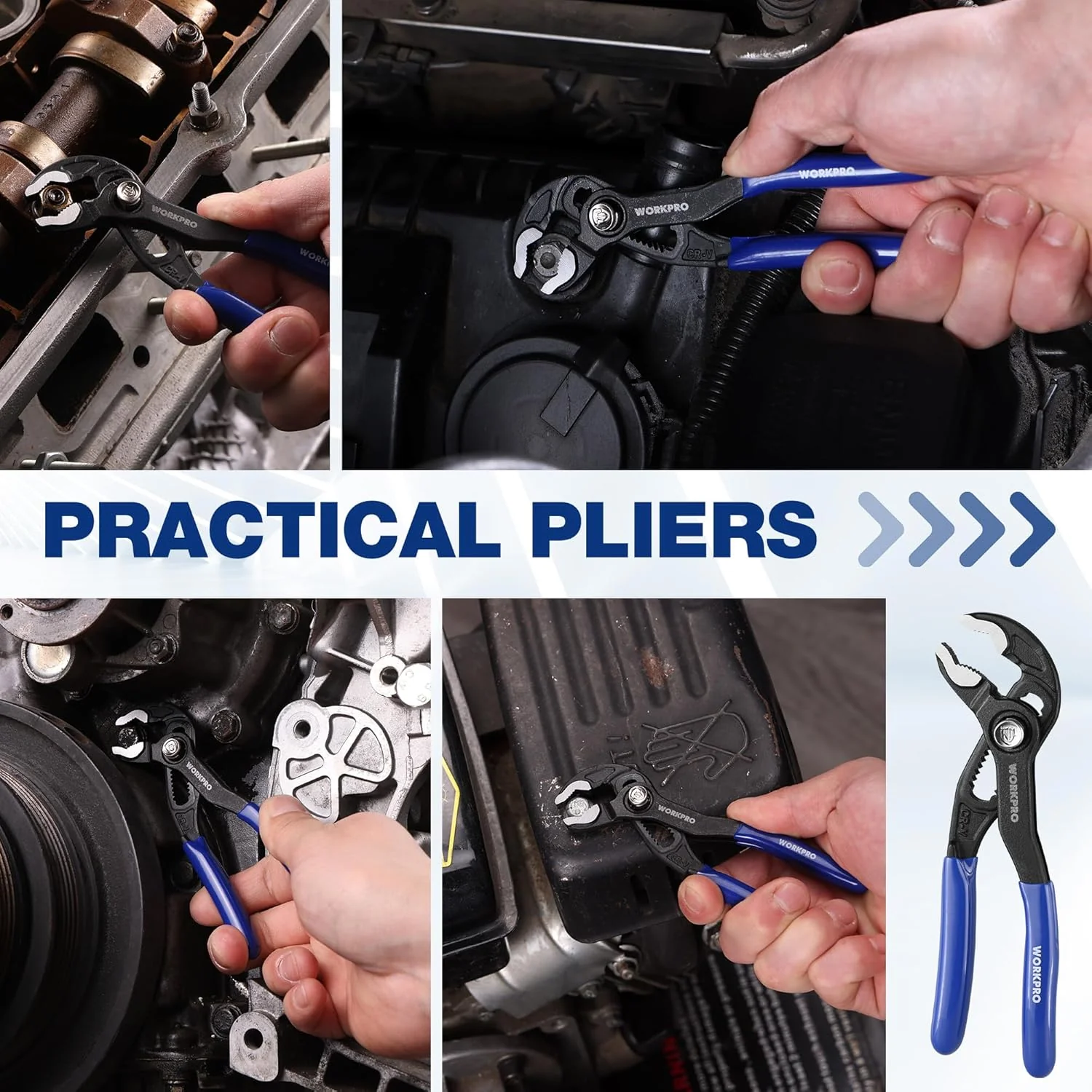 WORKPRO 5-Inch Water Pump Pliers, CR-V Plumbing Lock Plier, Quick Adjust Groove Joint Pliers, V-Jaw Quick Release Push Lock Pliers with Comfortable Grips - Image 7