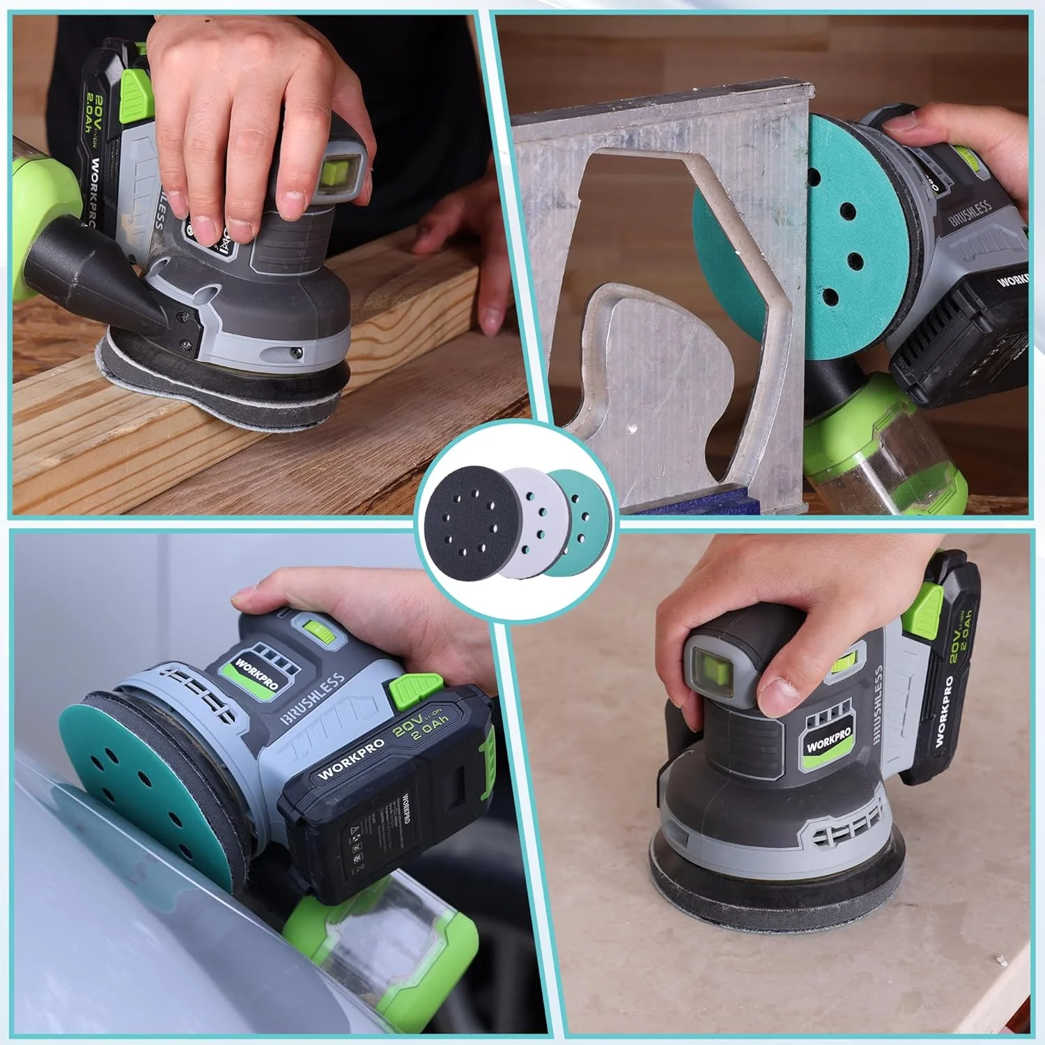 WORKPRO 5 Inch Orbital Sander Interface Pads and Sanding Discs, 3 Foam Buffer Pads & 3 Grit Sandpaper (80/120/240), 8 Hole Hook and Loop Soft Cushion Sponge Backing for Sander - Image 8