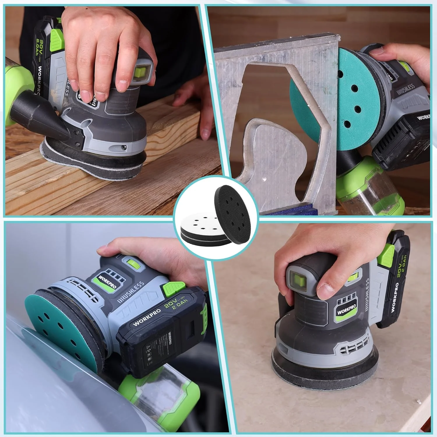 WORKPRO 5 Inch Orbital Sander Interface Pads and Sanding Discs, 4 Foam Buffer Pads & 8 Grit Sandpaper (80/120/240/320), 8 Hole Hook and Loop Soft Cushion Sponge Backing for Sander - Image 8