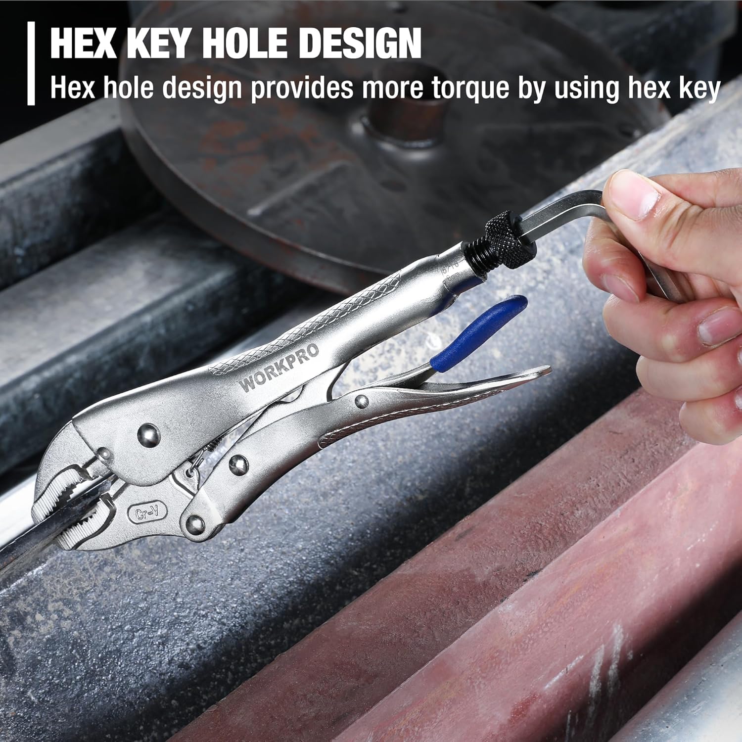 WORKPRO 5-Piece Locking Pliers Set with Hex Key Holes, Curved Jaw & Long Nose Vice Grips with 3pc Allen Wrenches for Maximum Locking Force, Fast Release - Image 3