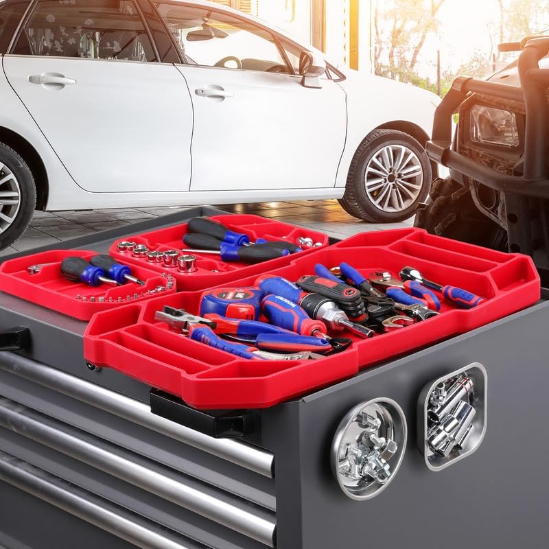 WORKPRO 5-Piece Non-Slip Tool Tray Set, 3-Piece Silicone Flexible Tools Organizers and 2-Piece Magnetic Parts Tool Tray, Tool Mat, Tool Holder, Tool Storage (Only Parts Tray Magnetic) - Image 2
