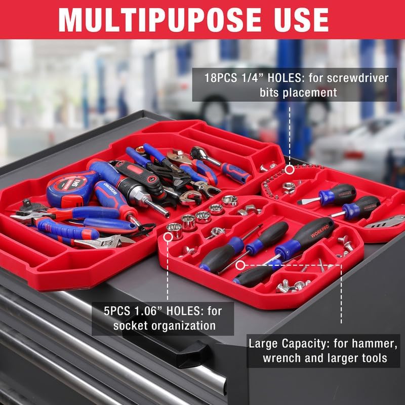 WORKPRO 5-Piece Non-Slip Tool Tray Set, 3-Piece Silicone Flexible Tools Organizers and 2-Piece Magnetic Parts Tool Tray, Tool Mat, Tool Holder, Tool Storage (Only Parts Tray Magnetic) - Image 3