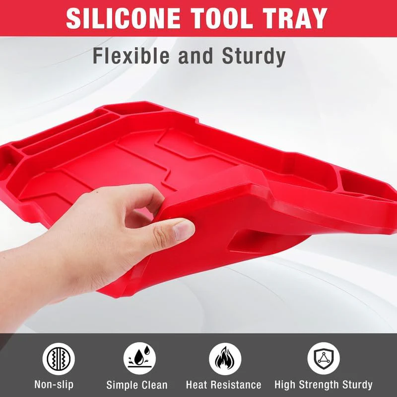 WORKPRO 5-Piece Non-Slip Tool Tray Set, 3-Piece Silicone Flexible Tools Organizers and 2-Piece Magnetic Parts Tool Tray, Tool Mat, Tool Holder, Tool Storage (Only Parts Tray Magnetic) - Image 5